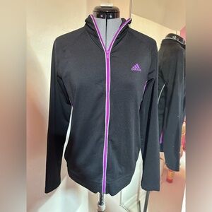 adidas Black Full-Zip Bomber Jacket with Purple Trim
